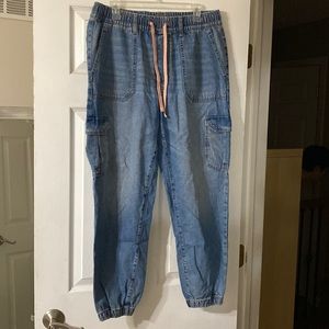 High waisted denim joggers